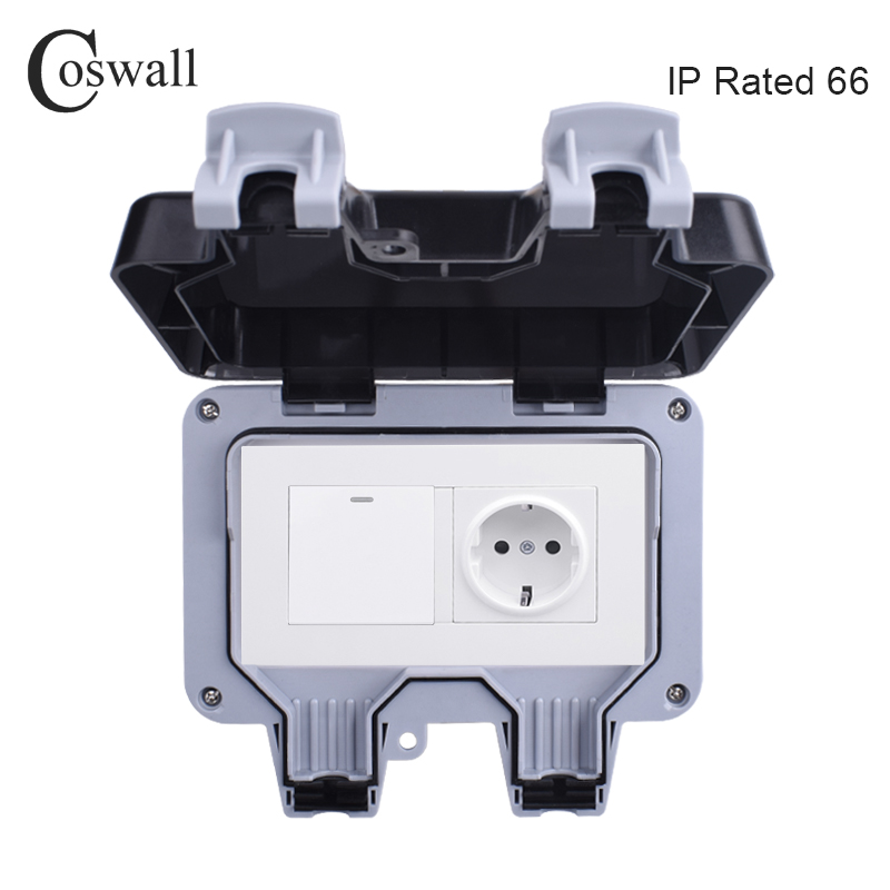 Outdoor Power Outlet Waterproof - Coswall Soket Daya Dinding Luar Ruangan
